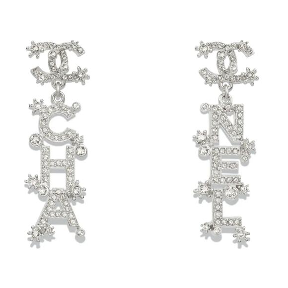Chanel 23P Pendant Silver Crystal CC Logo Letter Dangle Drop Earrings - Picture 1 of 6